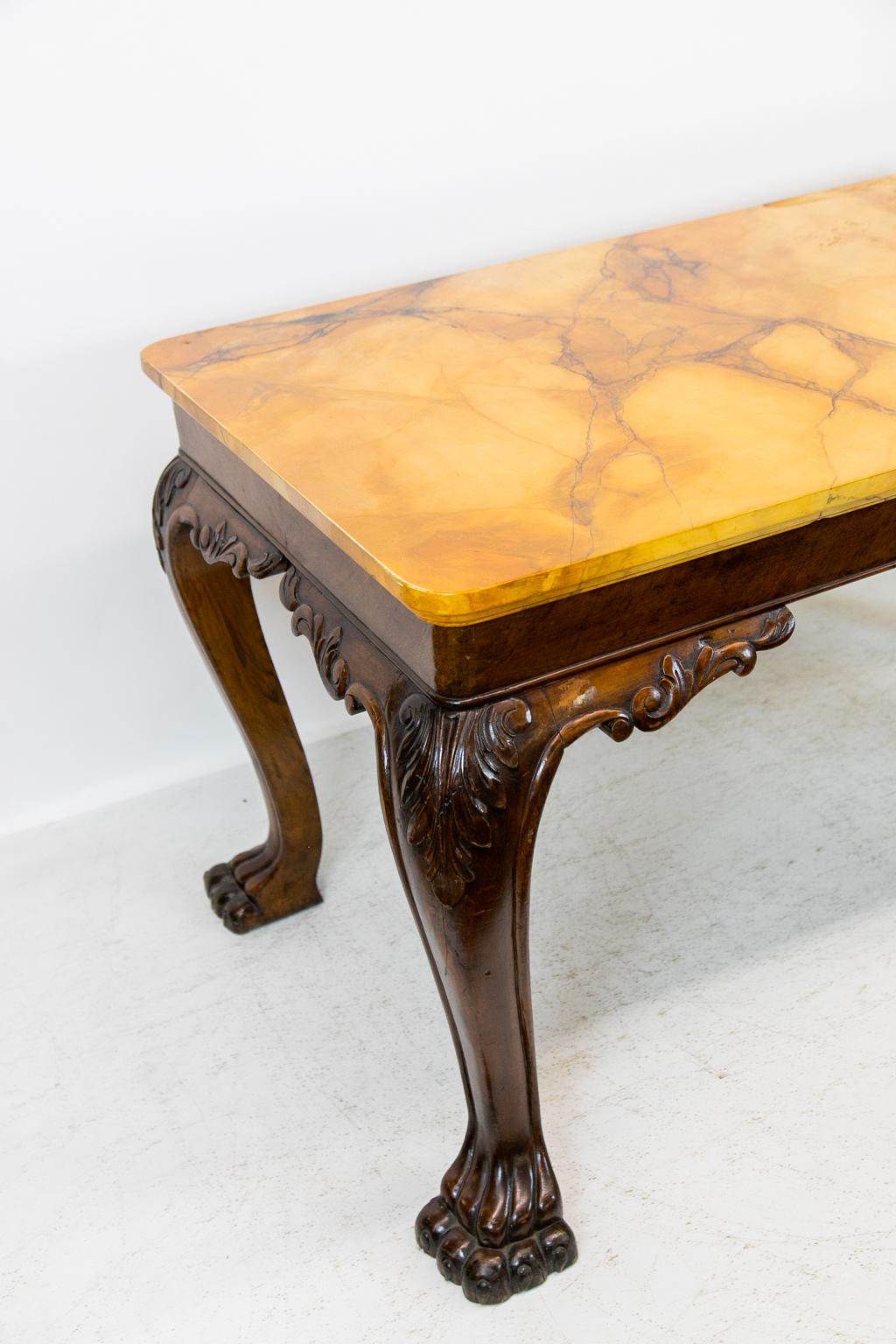 Late 19th Century English Chippendale Simulated Marble-Top Center Table For Sale
