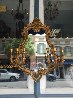 English Chippendale Six Candle Arm Gilt Wood & Gesso Foliage Wall Mirror, C 1770