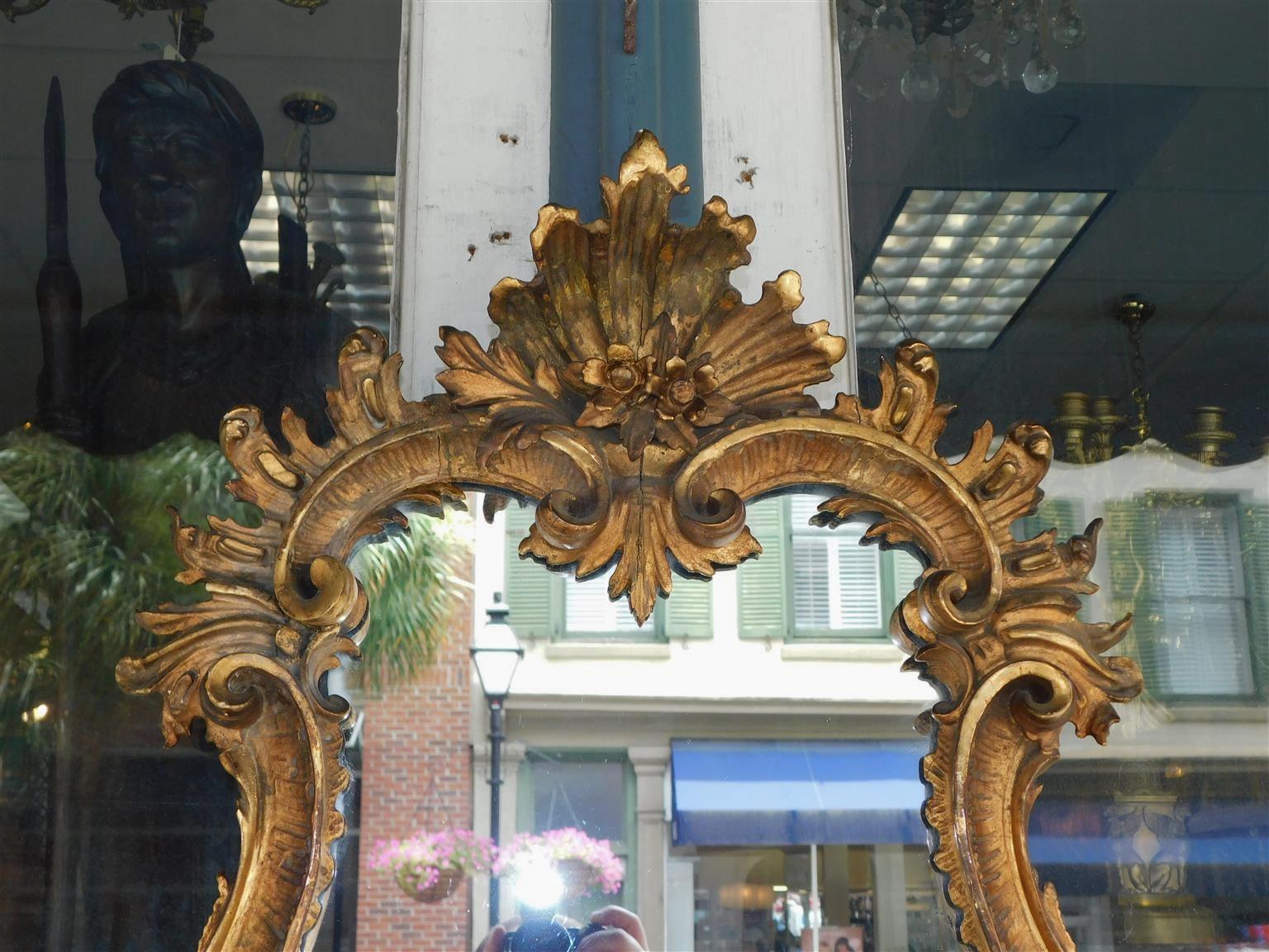 Late 18th Century English Chippendale Six Candle Arm Gilt Wood & Gesso Foliage Wall Mirror, C 1770 For Sale