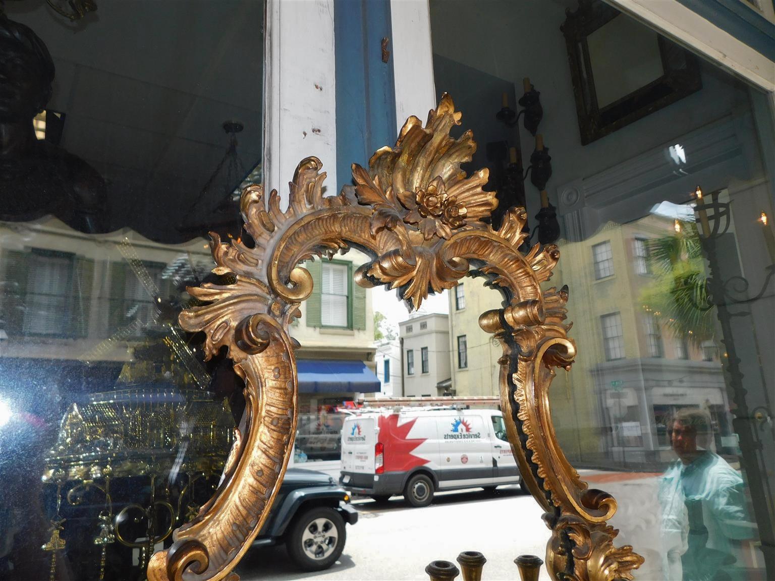 English Chippendale Six Candle Arm Gilt Wood & Gesso Foliage Wall Mirror, C 1770 For Sale 2