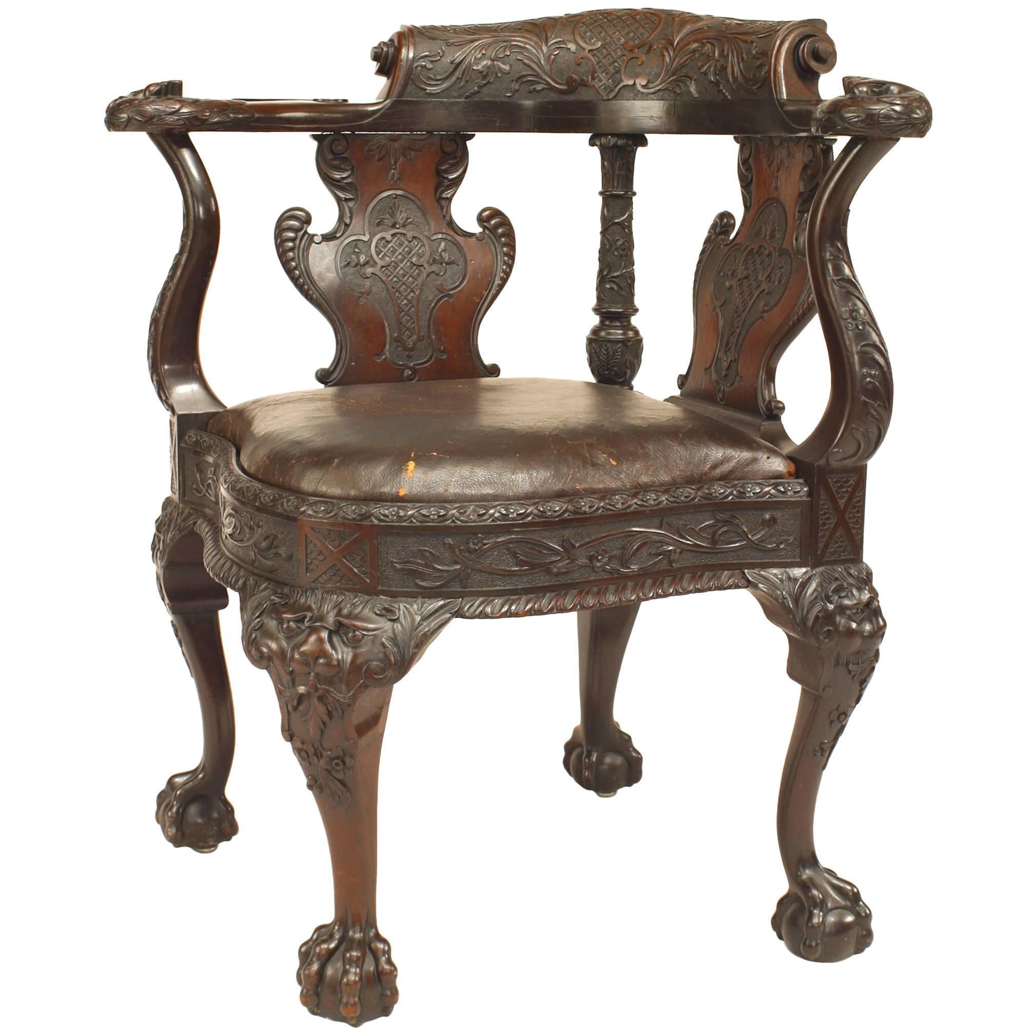 English Chippendale Style '18th-19th Century' Carved Mahogany Corner Armchair For Sale