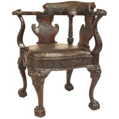 English Chippendale Style '18th-19th Century' Carved Mahogany Corner Armchair