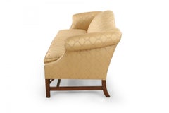 English Chippendale Style Camel Back Gold Damask Upholstered Sofa
