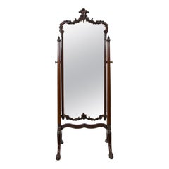 Antique English Chippendale Style Carved Cheval Mirror