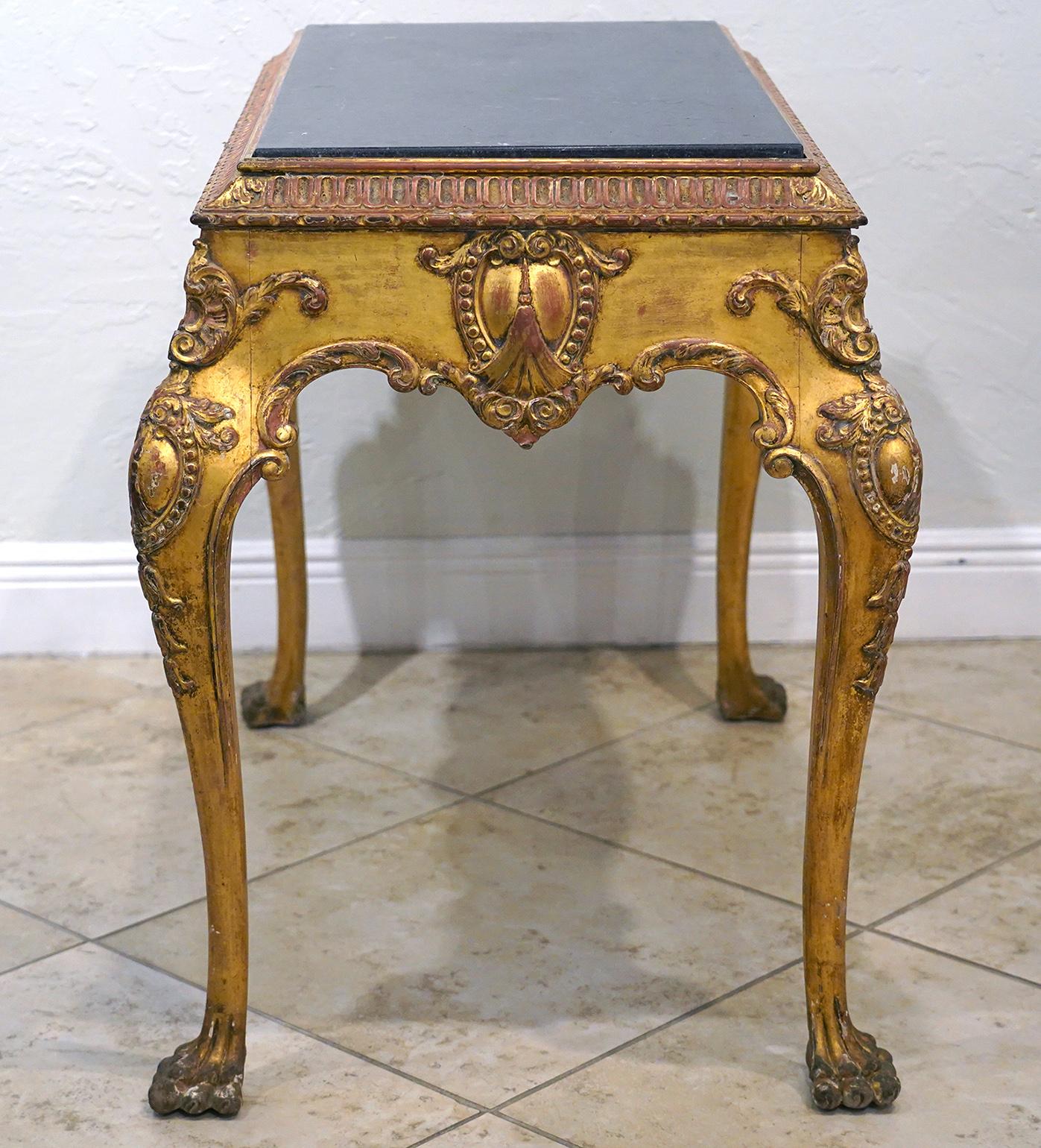 English Chippendale Style Carved Giltwood Marble Top Center Table, Late 19th C 3