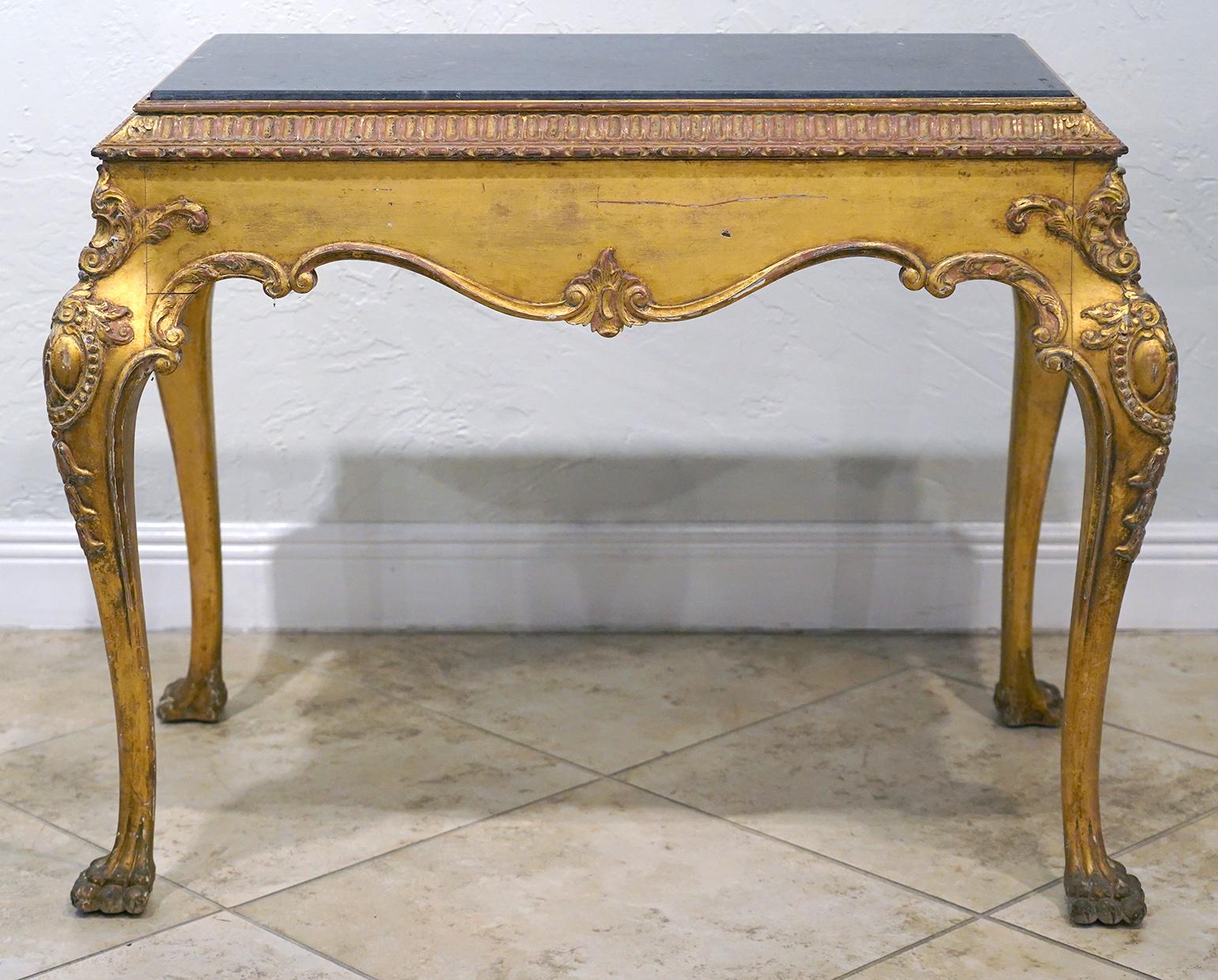 English Chippendale Style Carved Giltwood Marble Top Center Table, Late 19th C 4