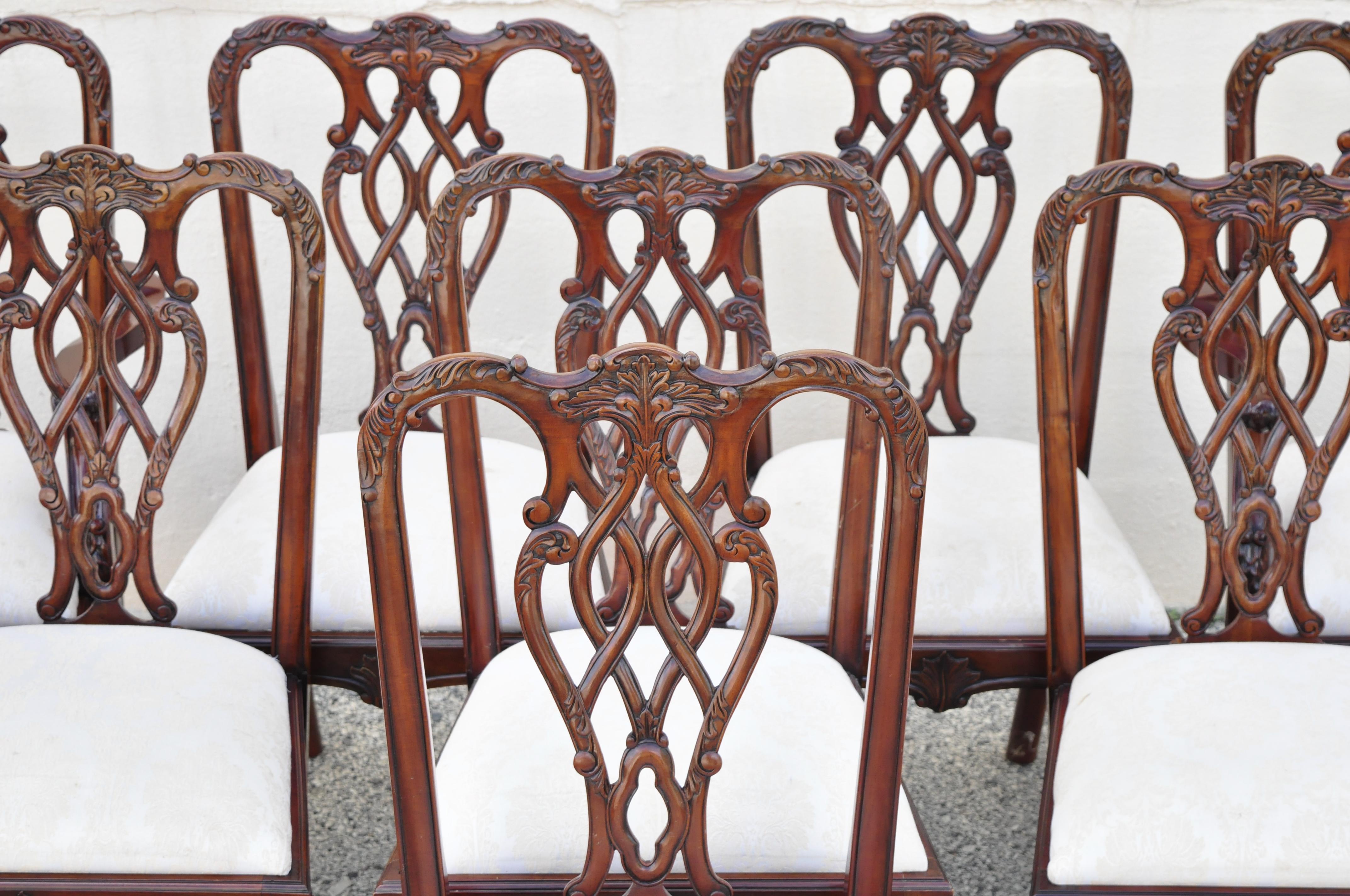 English Chippendale Style Carved Mahogany Ball & Claw Dining Chairs - Set of 8 6