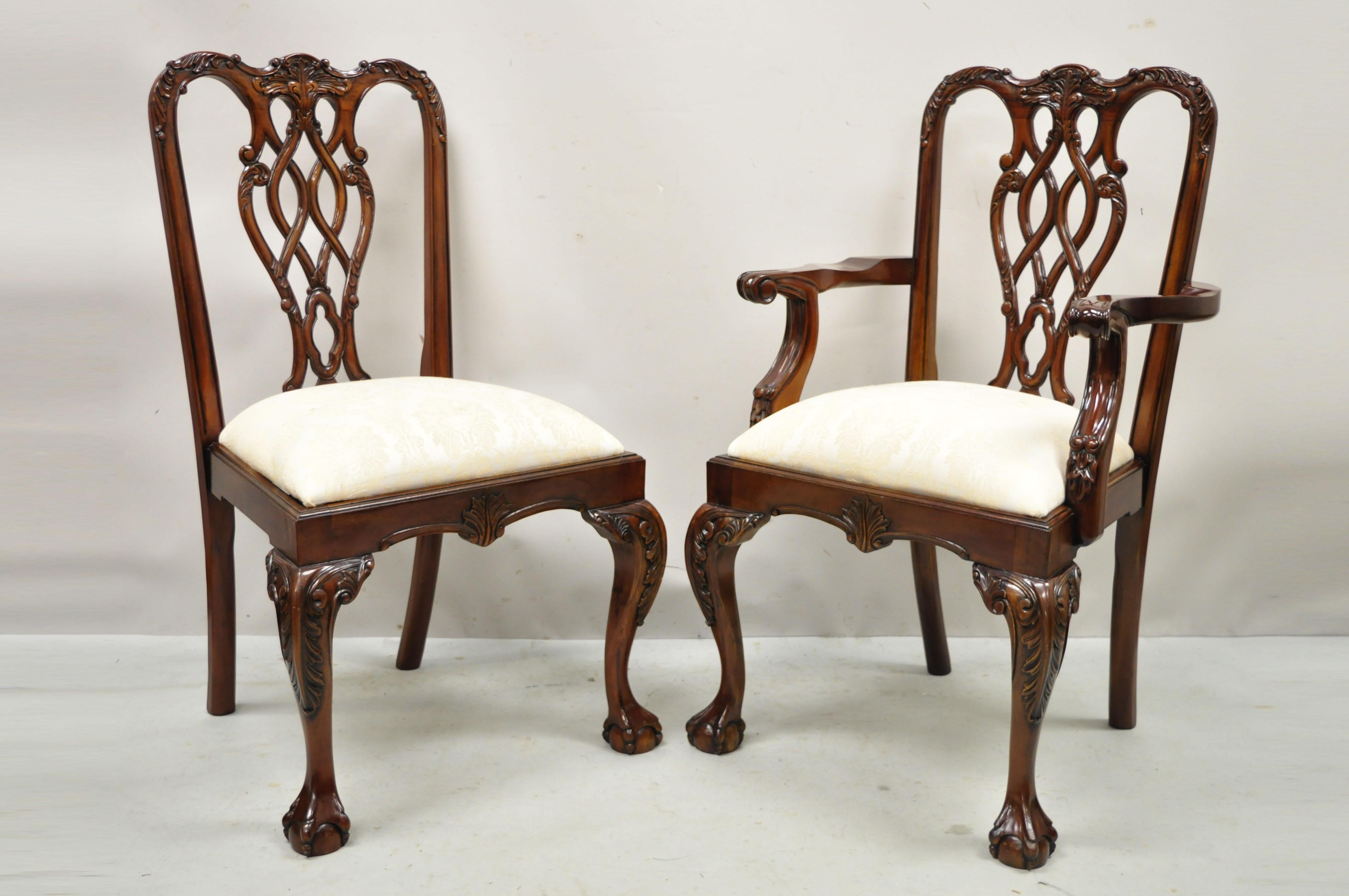 English Chippendale Style Carved Mahogany Ball & Claw Dining Chairs - Set of 8 8