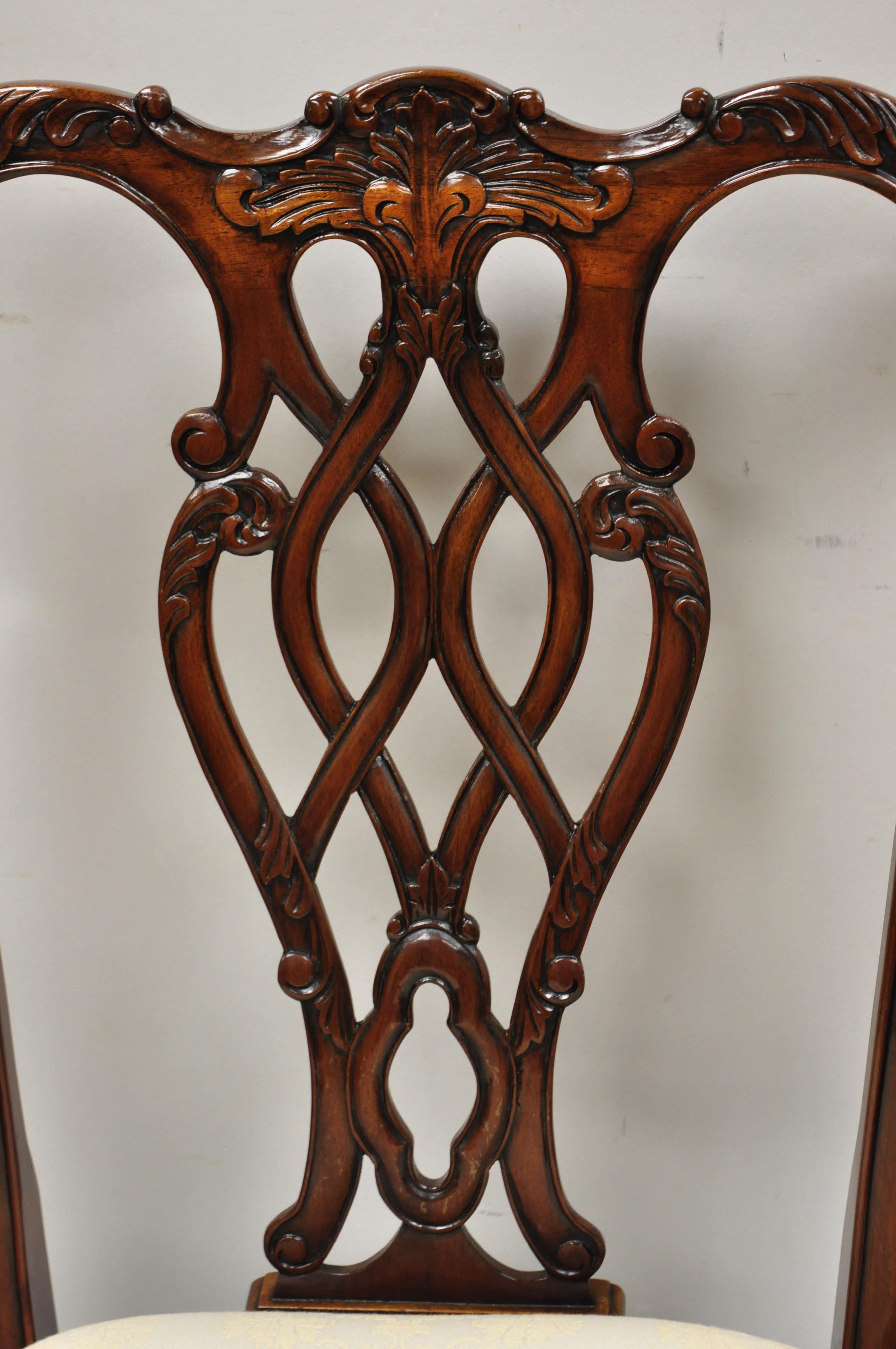 Contemporary English Chippendale Style Carved Mahogany Ball & Claw Dining Chairs - Set of 8