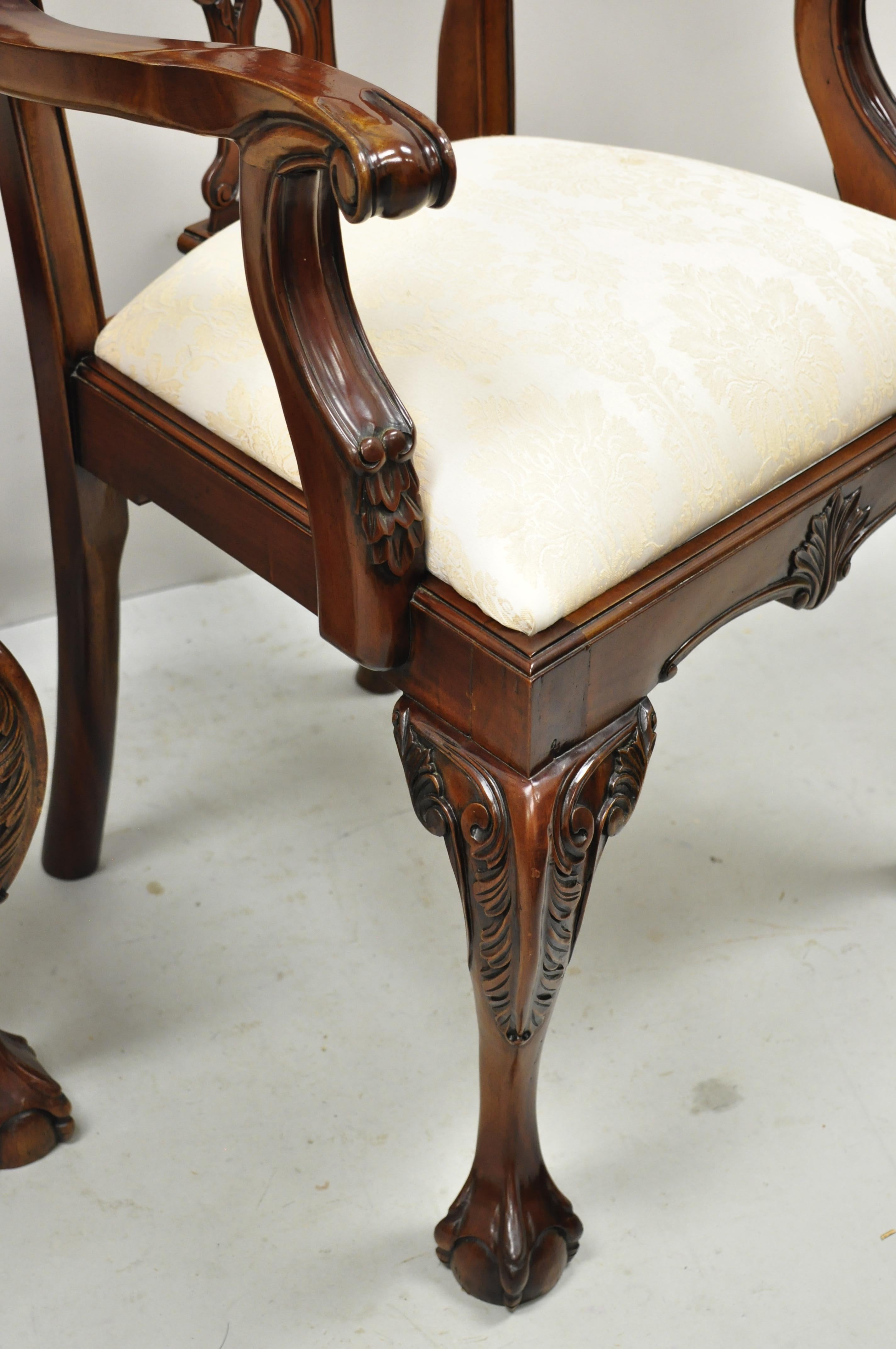 English Chippendale Style Carved Mahogany Ball & Claw Dining Chairs - Set of 8 2