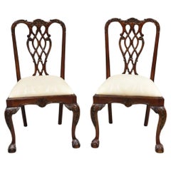 English Chippendale Style Carved Mahogany Ball & Claw Dining Side Chairs - Pair