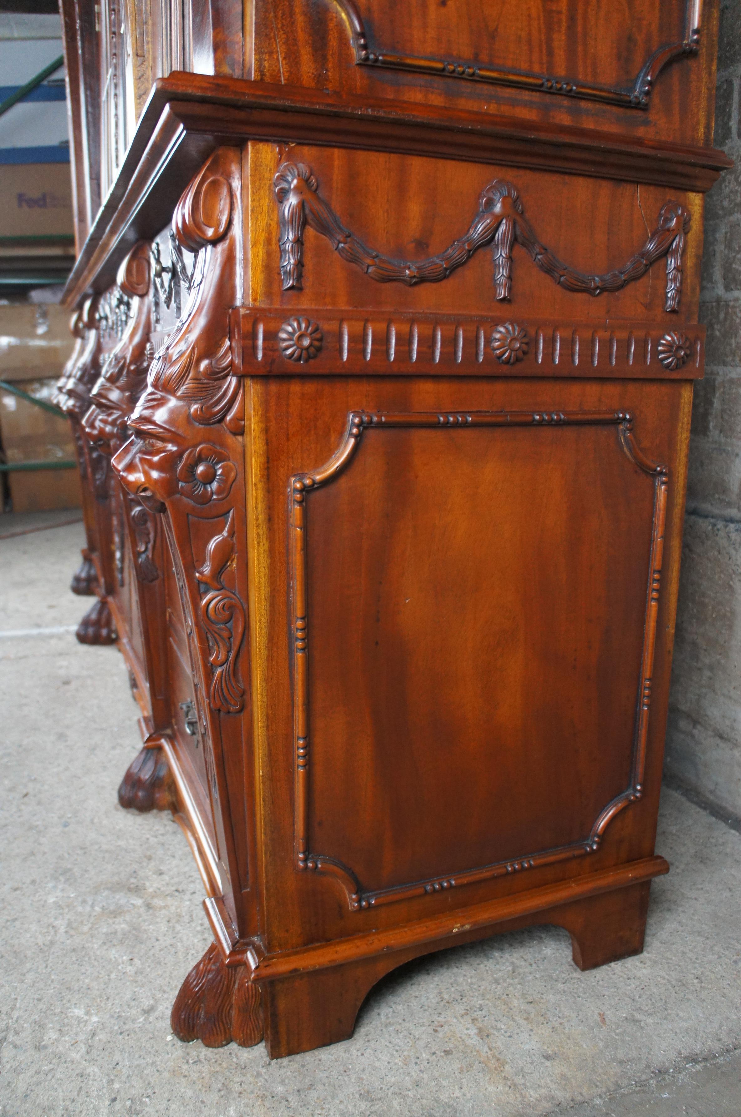 English Chippendale Style Carved Mahogany Lion Paw China Display Cabinet Empire For Sale 6