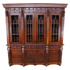 English Chippendale Style Carved Mahogany Lion Paw China Display Cabinet Empire