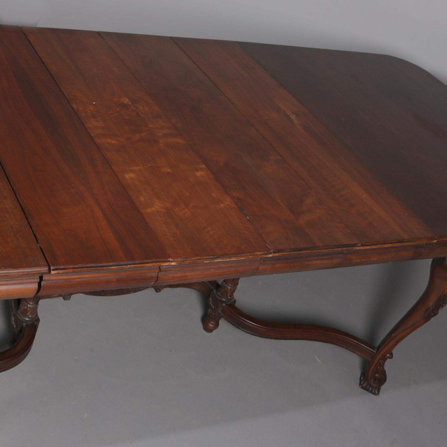English Chippendale Style Carved Walnut Dining Table and 6 Chairs, 20th Century 7