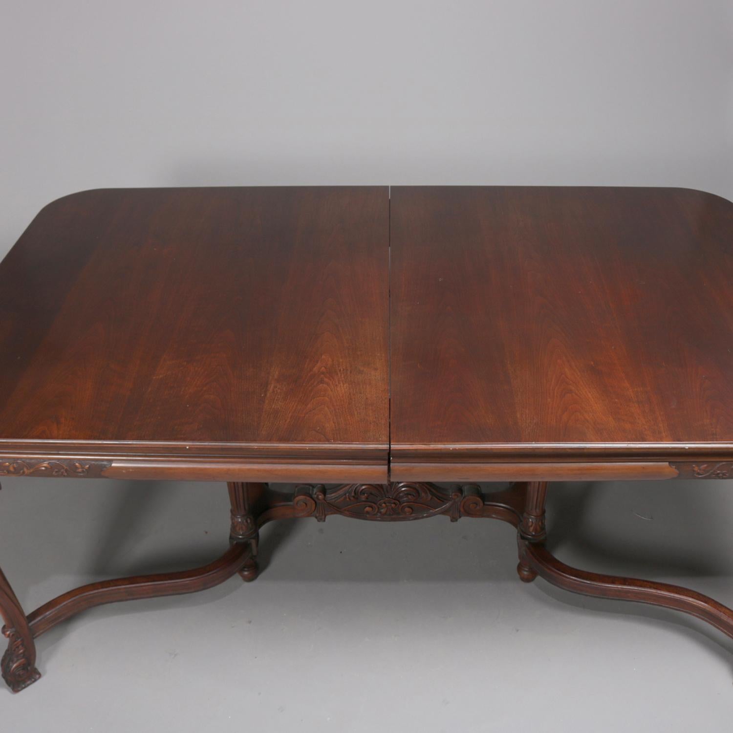 Upholstery English Chippendale Style Carved Walnut Dining Table and 6 Chairs, 20th Century
