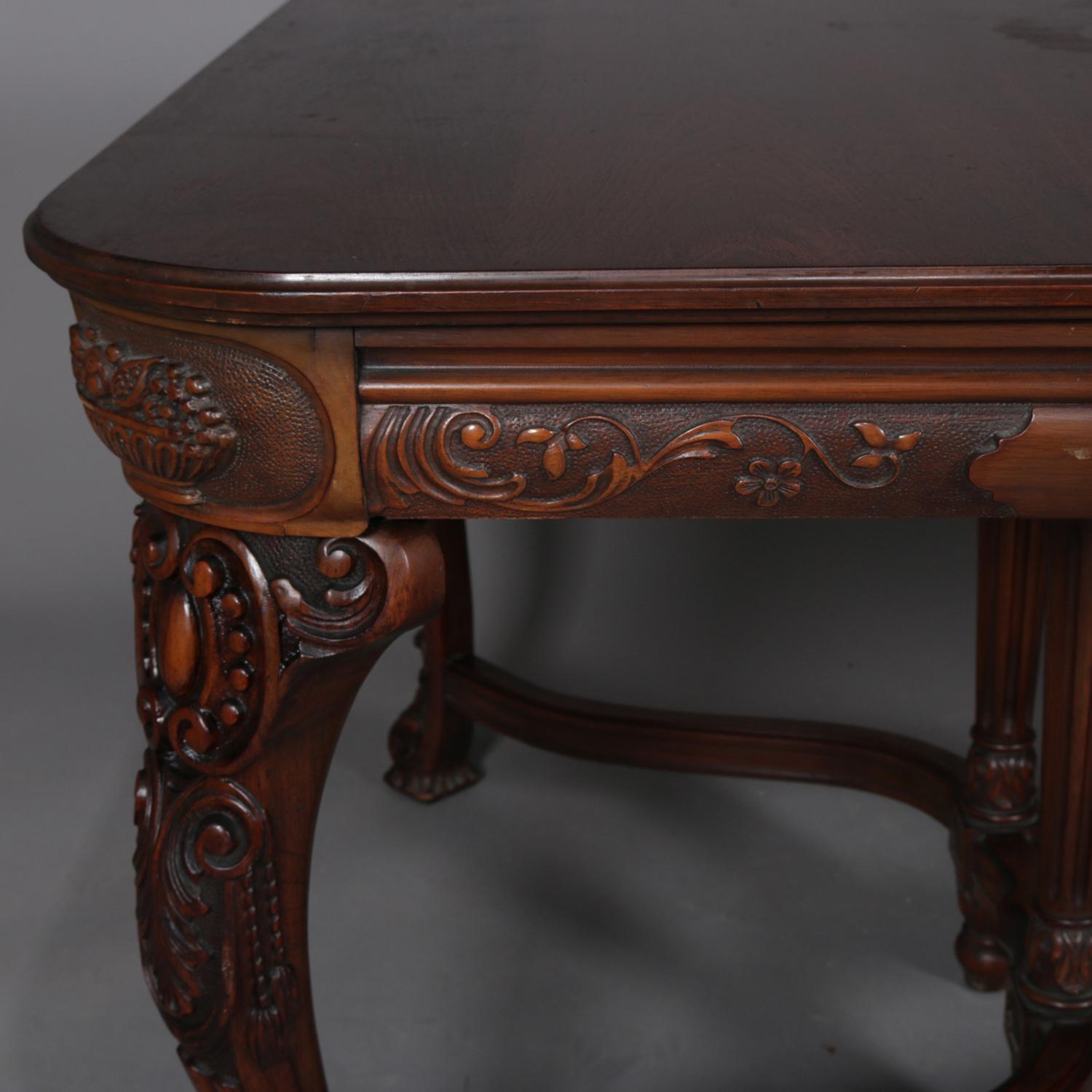 English Chippendale Style Carved Walnut Dining Table and 6 Chairs, 20th Century 1