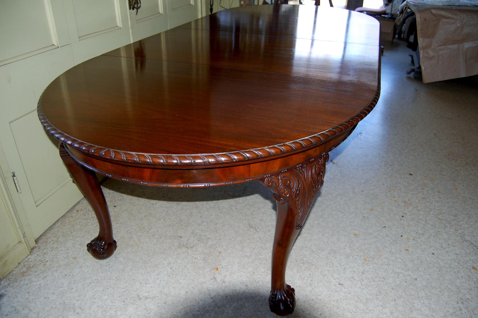 English Chippendale Style Early 20th Century Banquet Table Two Leaves 1