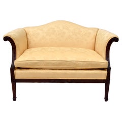English Chippendale Style Mahogany Camel Back Roll Arm Settee Sofa
