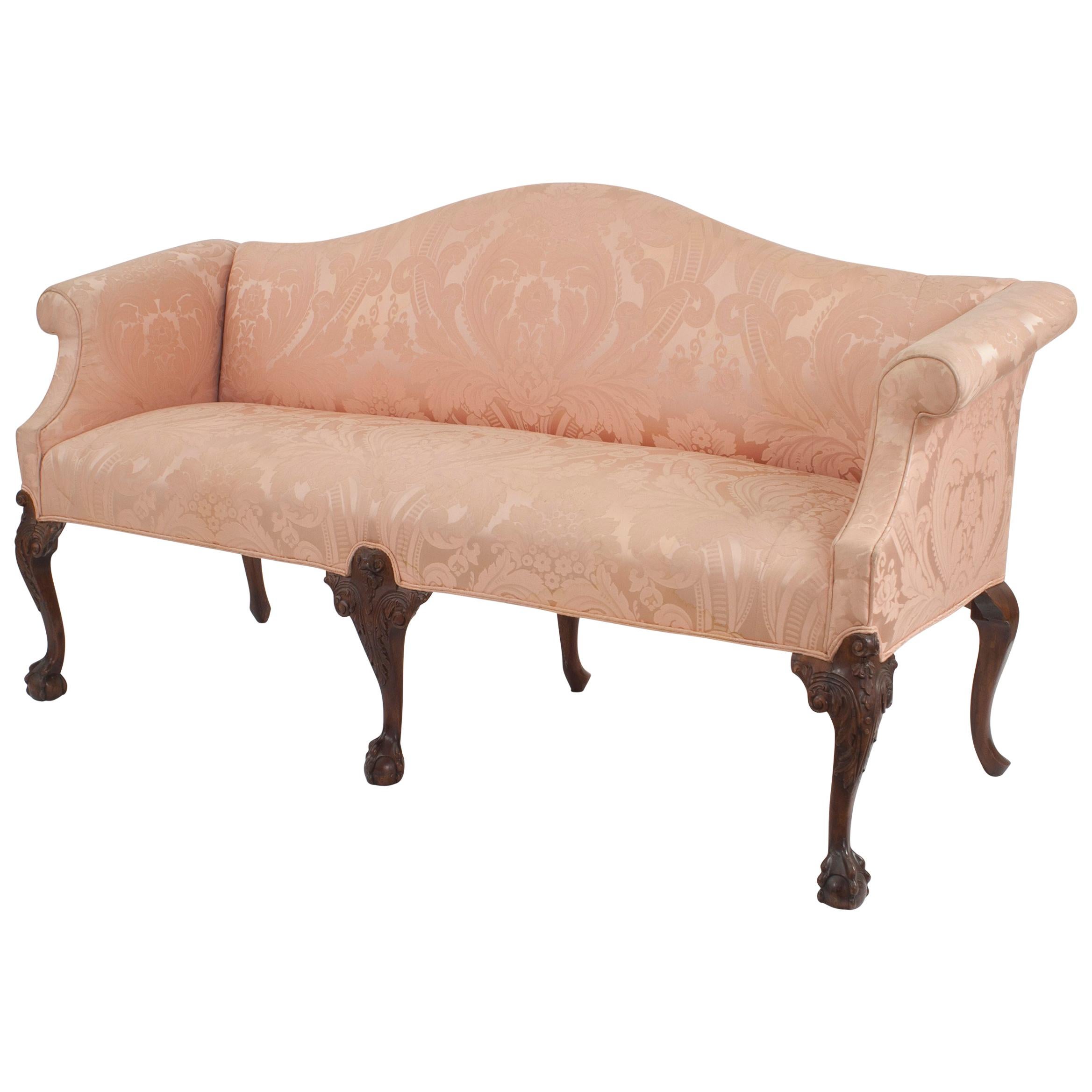 English Chippendale Style Mahogany Camel Back Roll Arm Settees