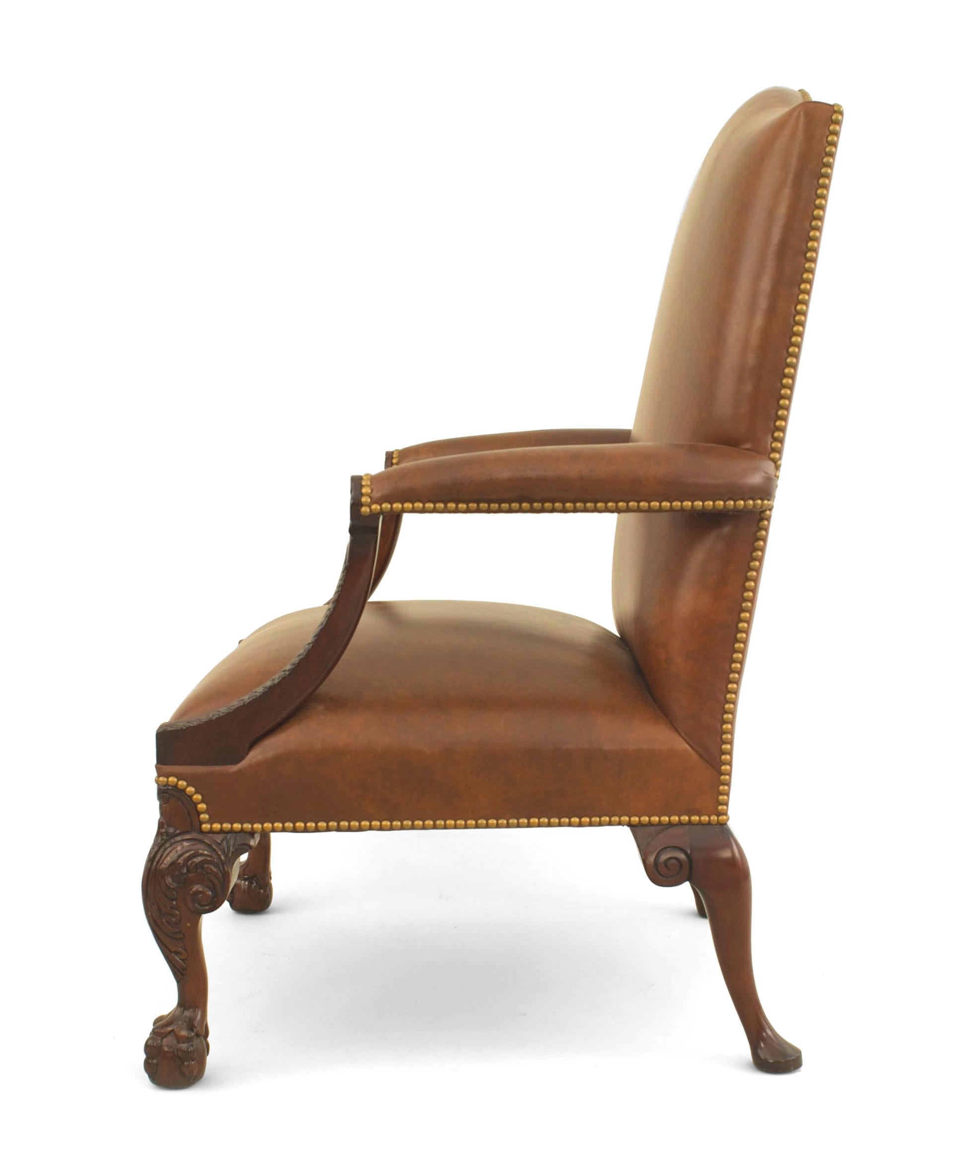 British English Chippendale Style Mahogany Carved Open Armchair For Sale
