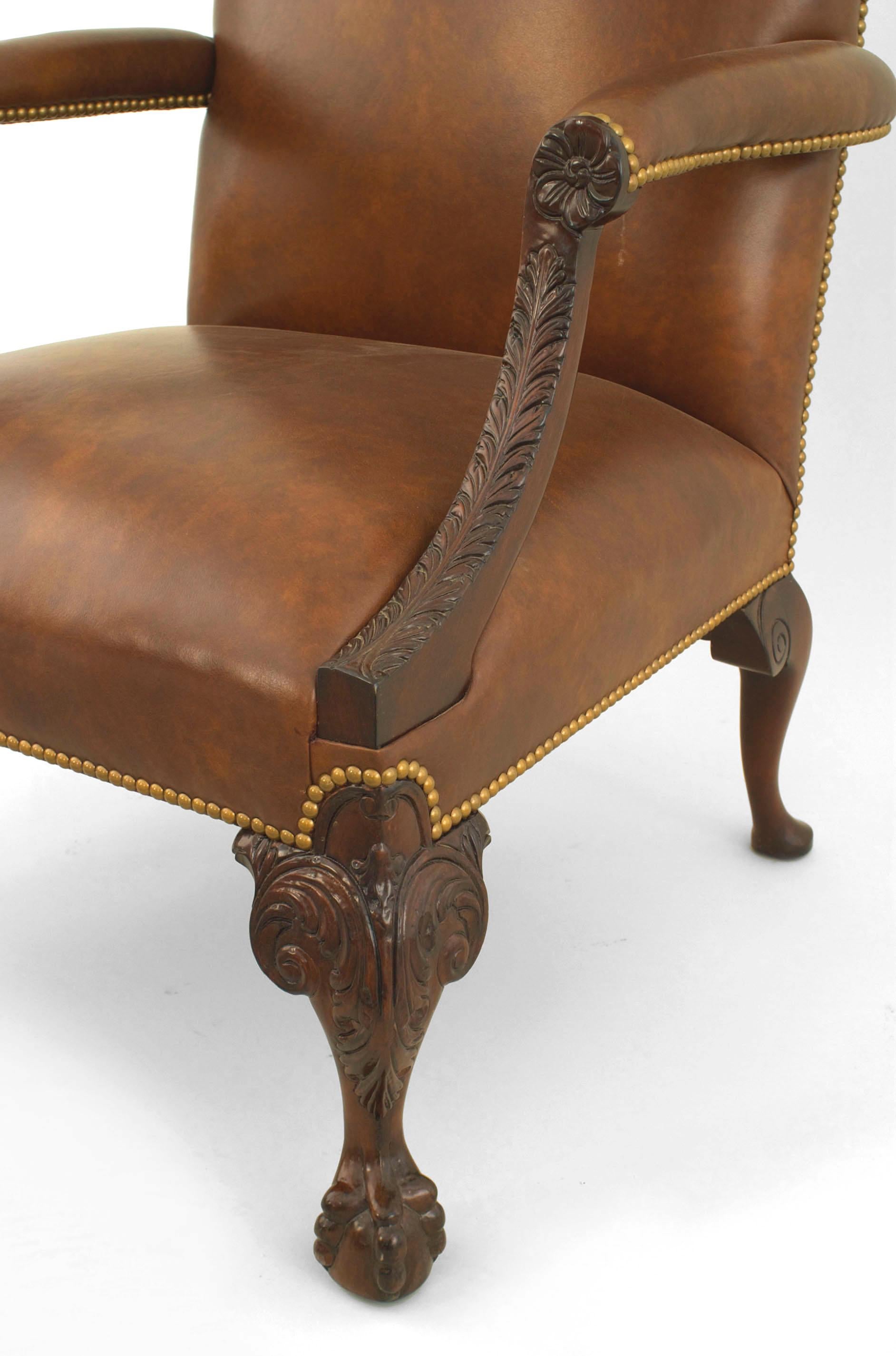 20th Century English Chippendale Style Mahogany Carved Open Armchair