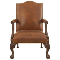 English Chippendale Style Mahogany Carved Open Armchair