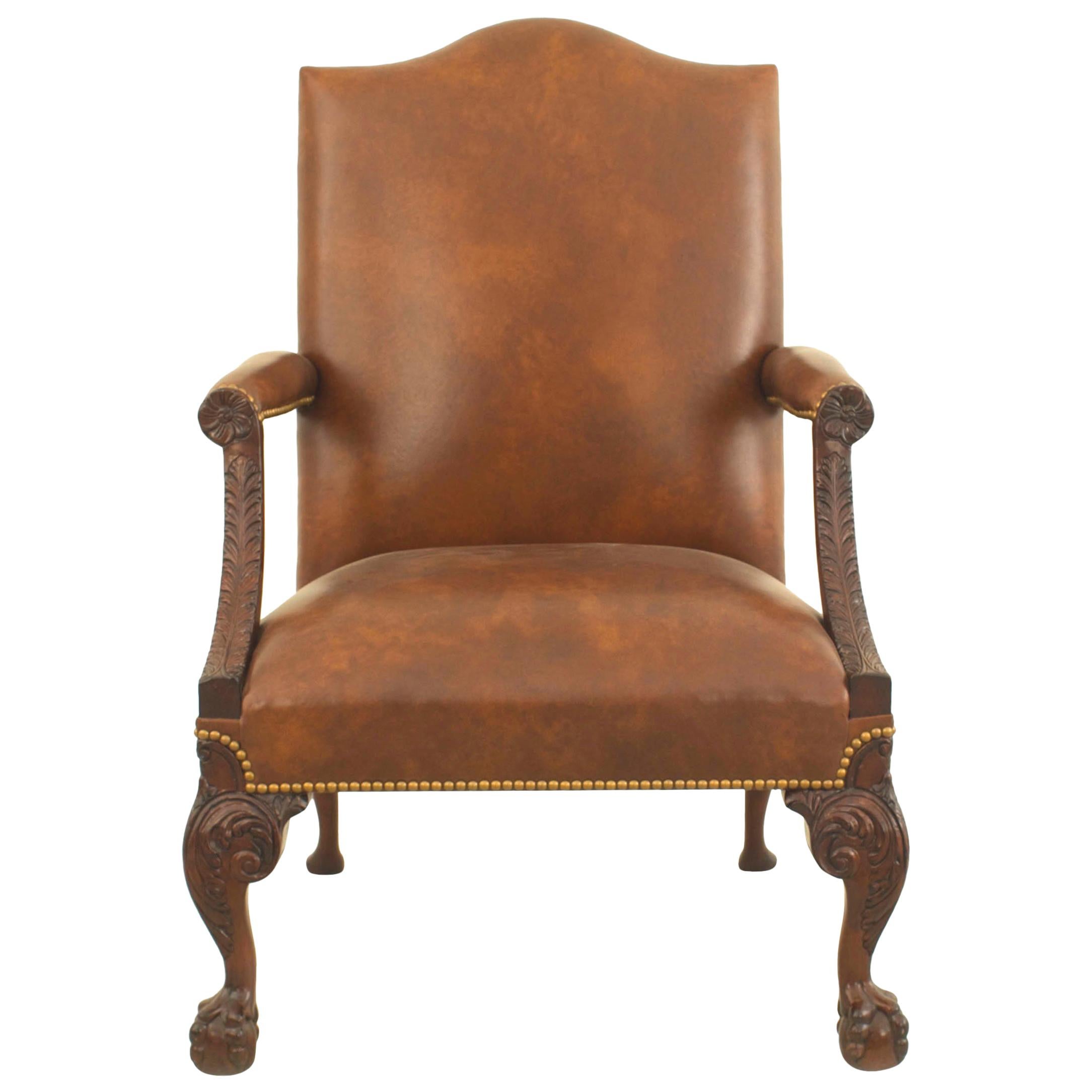 English Chippendale Style Mahogany Carved Open Armchair