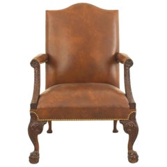 English Chippendale Style Mahogany Carved Open Armchair