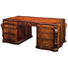 Antique English Chippendale Style Serpentine Partner's Desk