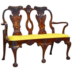 English Chippendale Style Well Carved and Inlaid Two Seats Settee, 19th Century