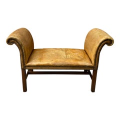 English Chippendale Style Window Bench in Leather with Brass Accents