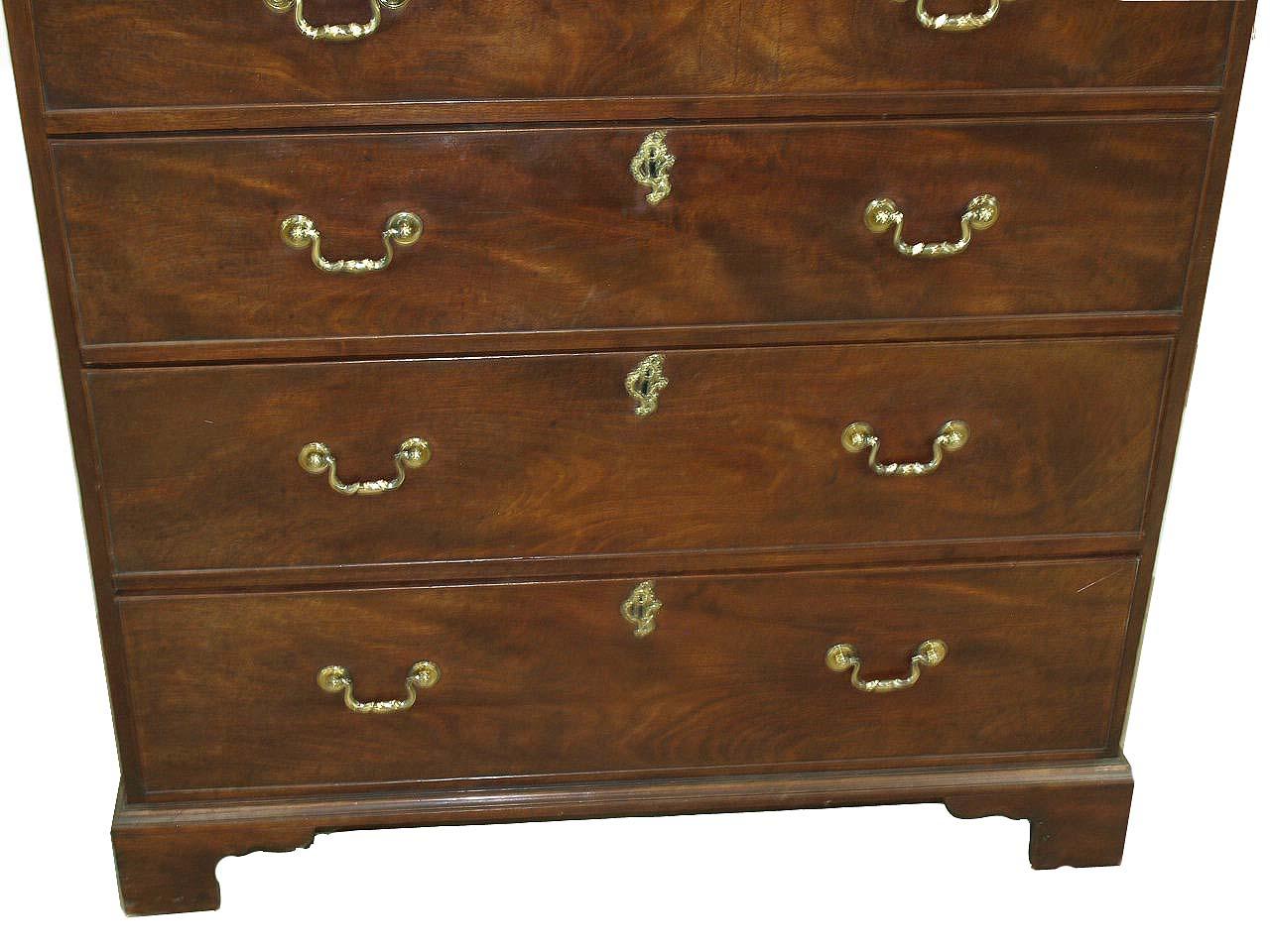 Brass English Chippendale Two over Four Tall Chest For Sale