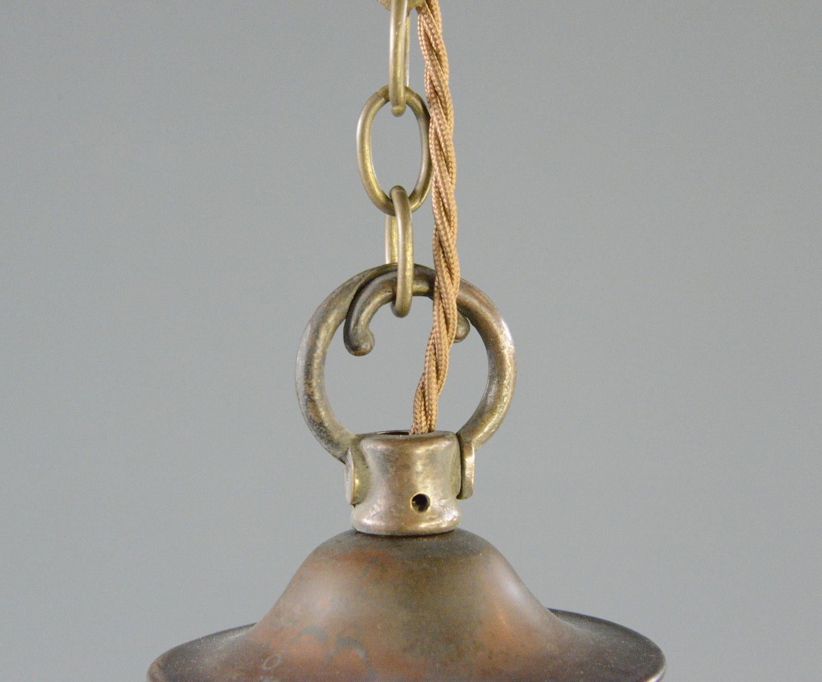 English Church Opaline Pendant Light Circa 1920s In Good Condition In Gloucester, GB