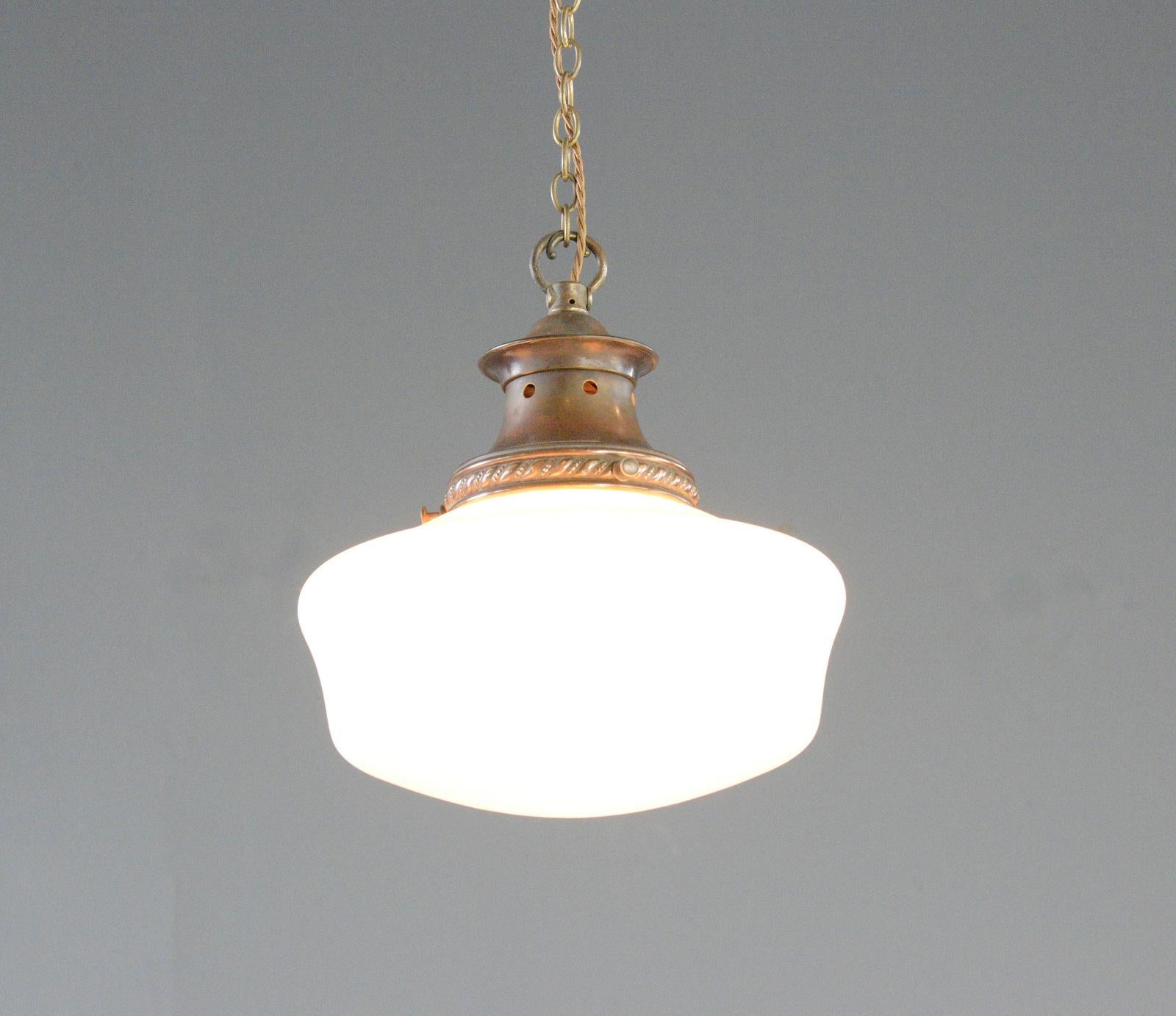 Early 20th Century English Church Opaline Pendant Light Circa 1920s