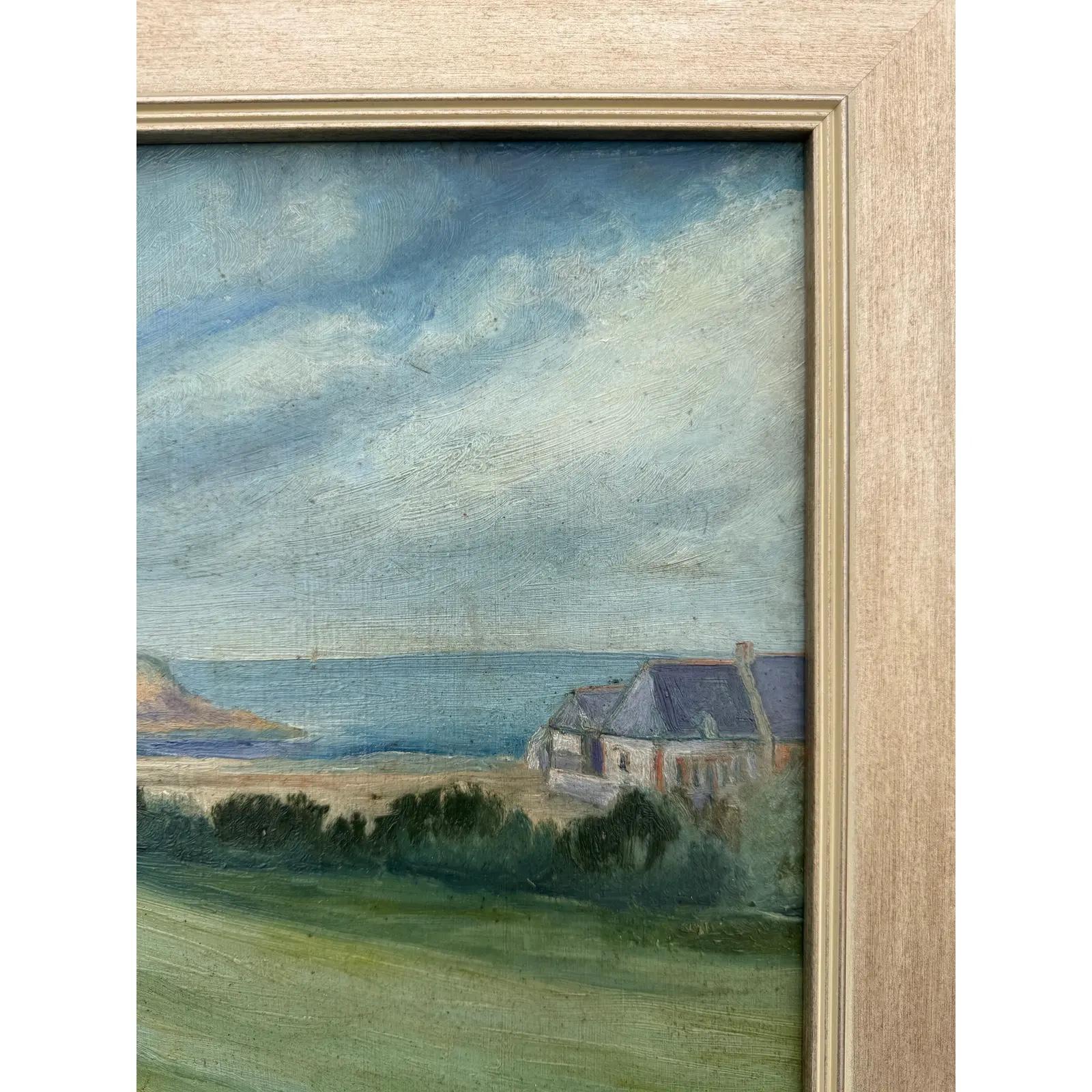 Cette huile sur toile apporte un sentiment de calme à tout espace de vie. Une vieille Church s'élève sur les collines ondulantes des îles britanniques, près de la mer. Les couleurs pastel complètent à merveille tous les aspects, y compris la petite