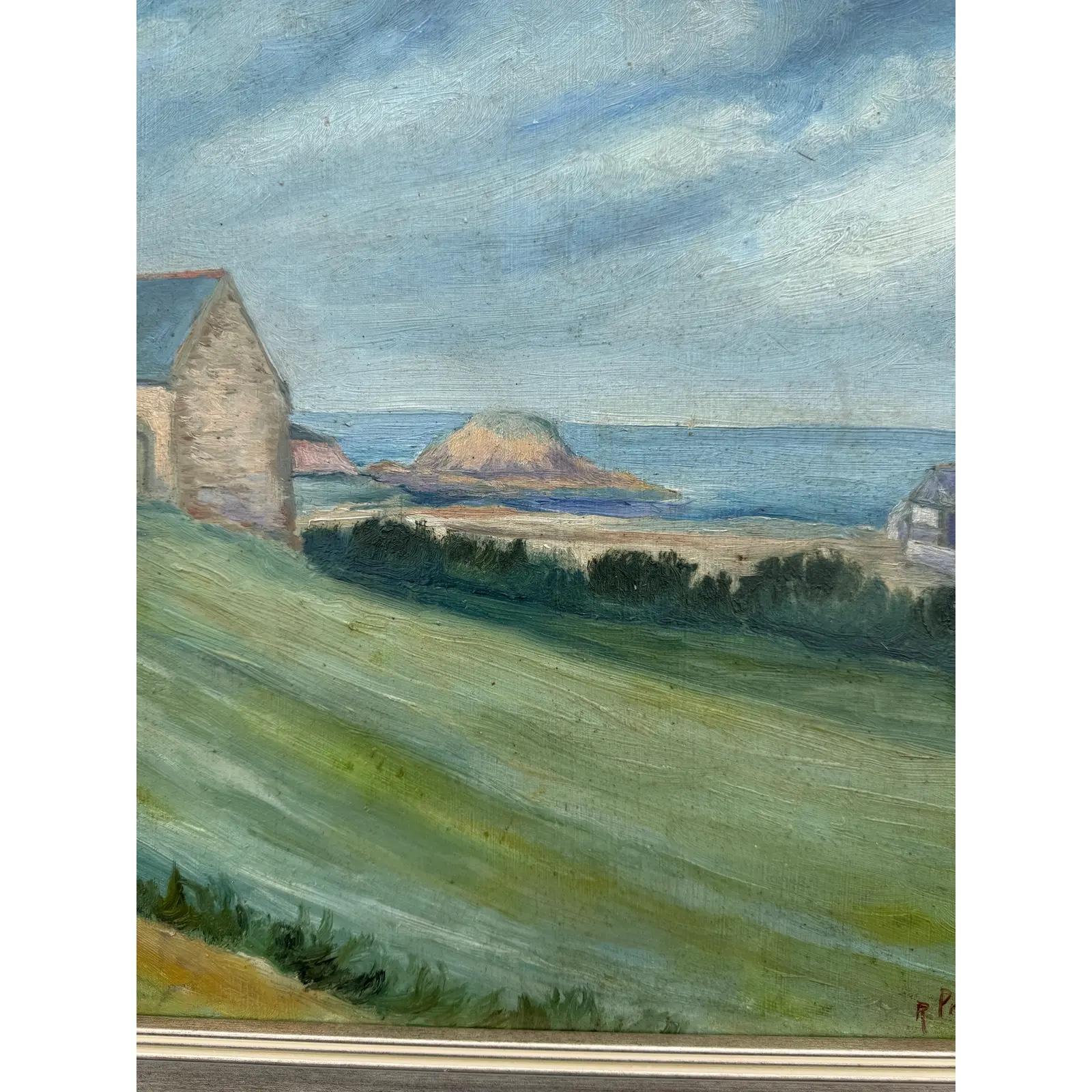 Français Scène de village dans une église anglaise Huile sur toile en vente