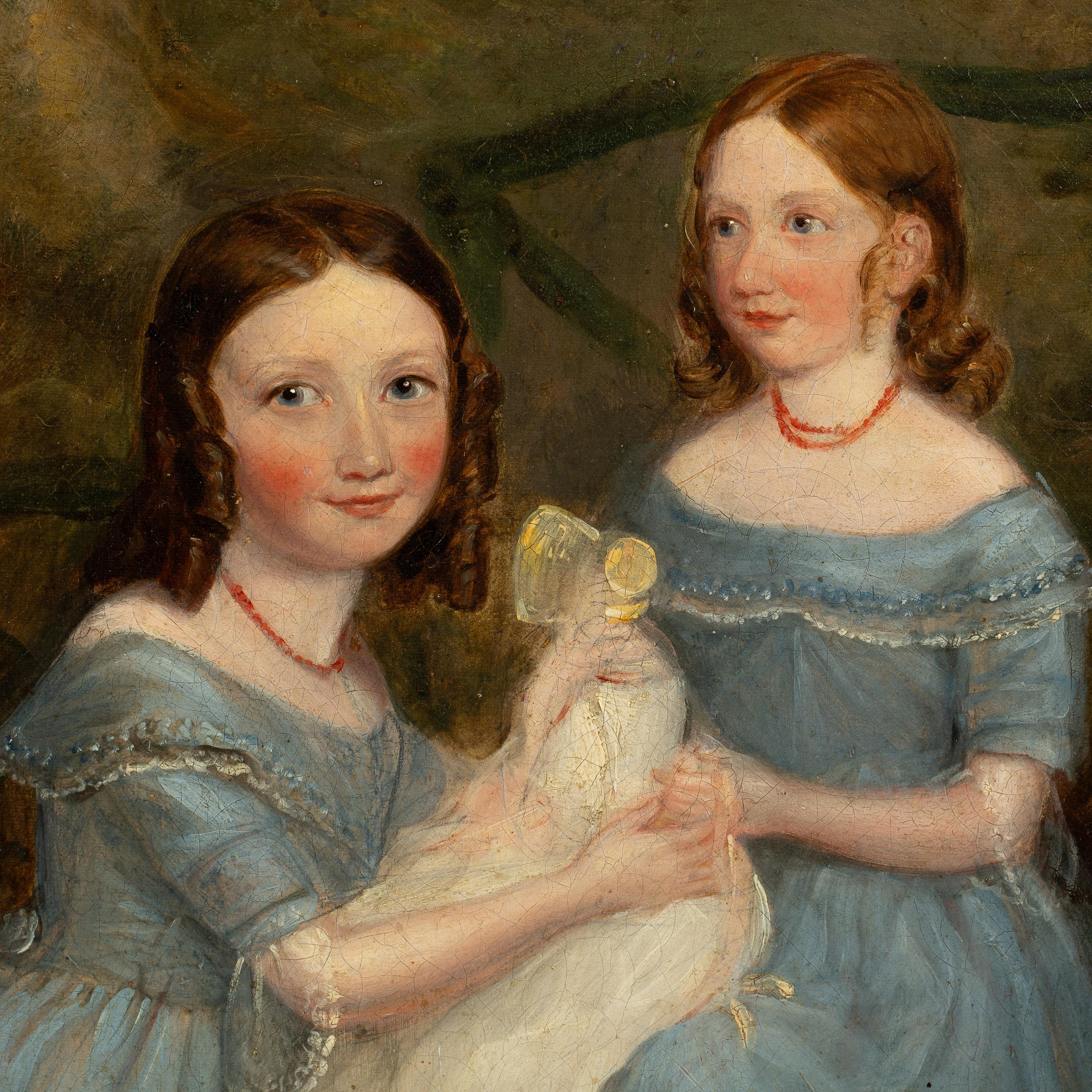 Englische Schule, um 1845

Die Kinder von Isaac Hillier (1797-1884) *siehe Anmerkungen unten

in einer waldreichen Umgebung mit Newmarket Court und Bunting Hill dahinter

Ölgemälde auf Leinwand, 86cm x 122cm / 34.5 x 48 inches. 

Isaac Hillier