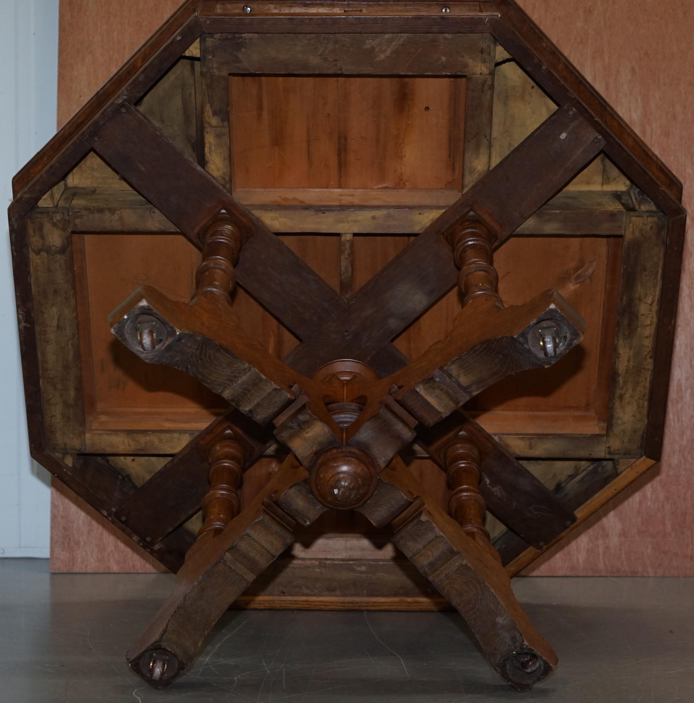 English circa 1850 Gothic Revival English Oak Octagonal Occasional Library Table 10