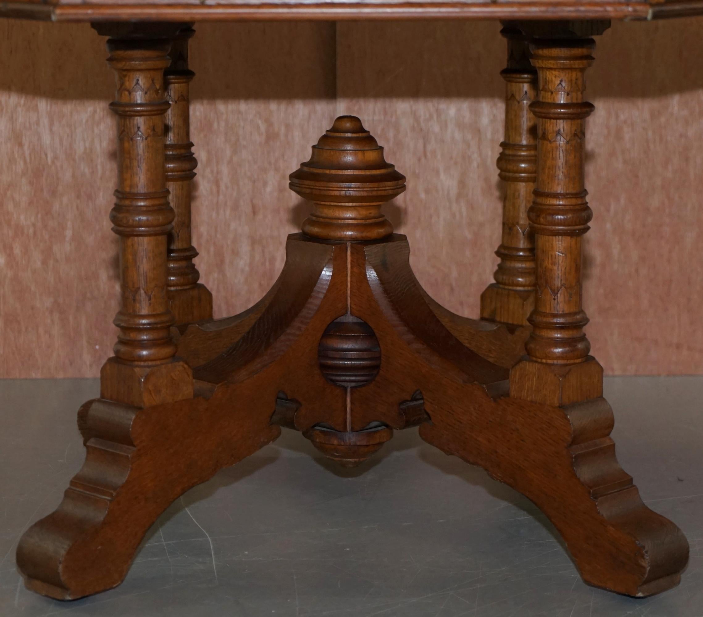 English circa 1850 Gothic Revival English Oak Octagonal Occasional Library Table 1