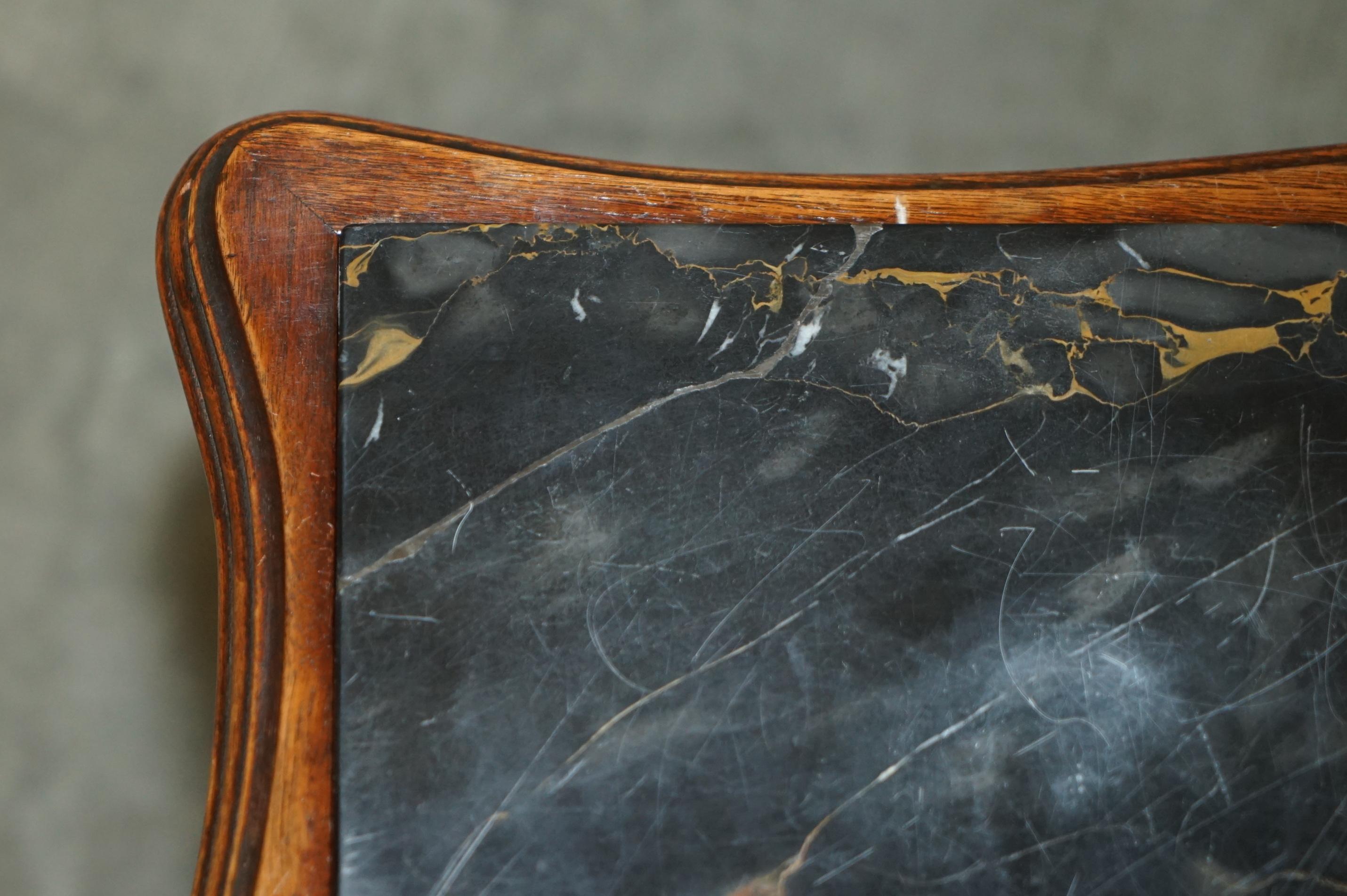 English Circa 1880 Ornately Hand Carved Swan Oak Side End Table Solid Marble Top 7