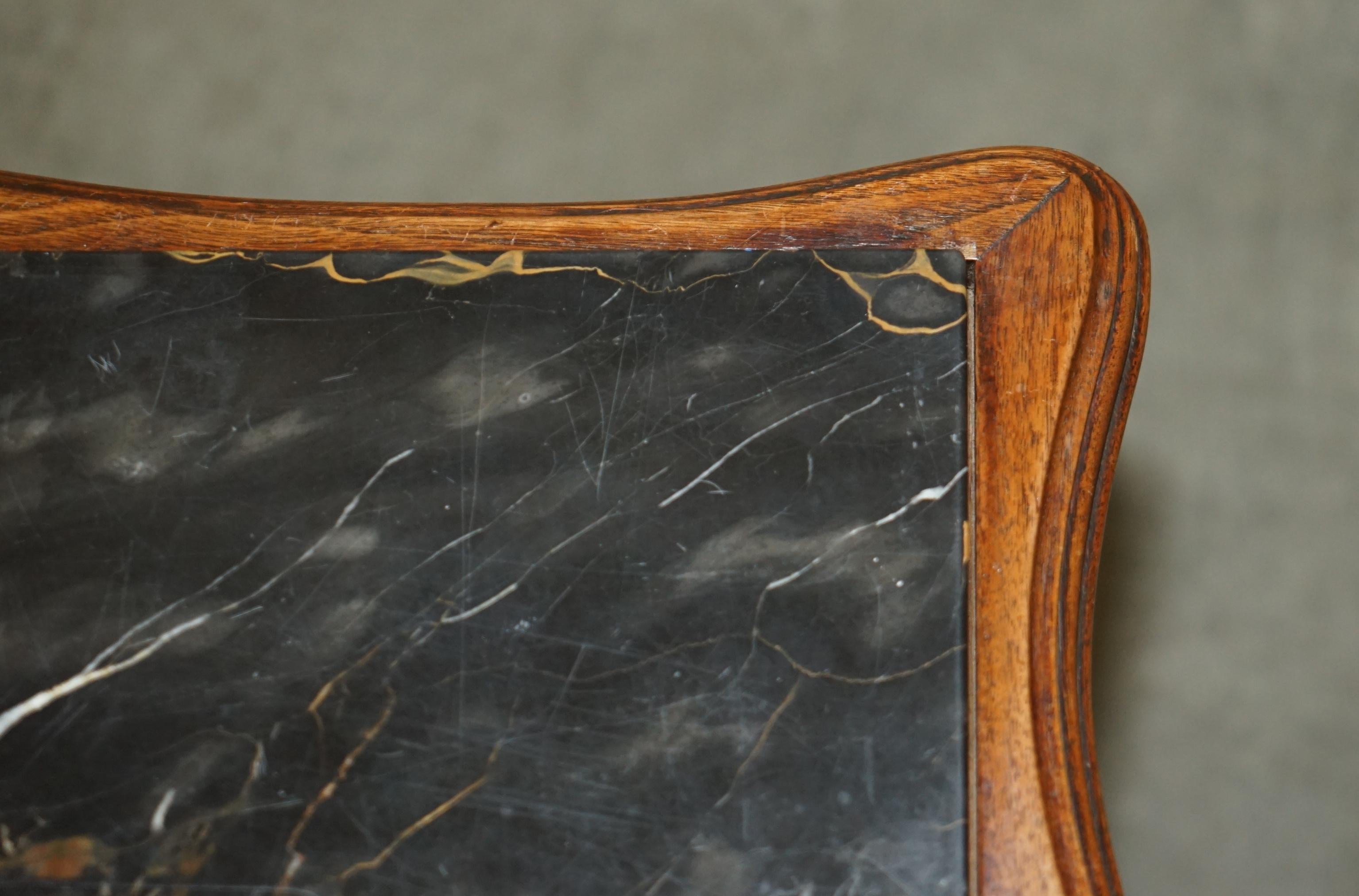 English Circa 1880 Ornately Hand Carved Swan Oak Side End Table Solid Marble Top 8