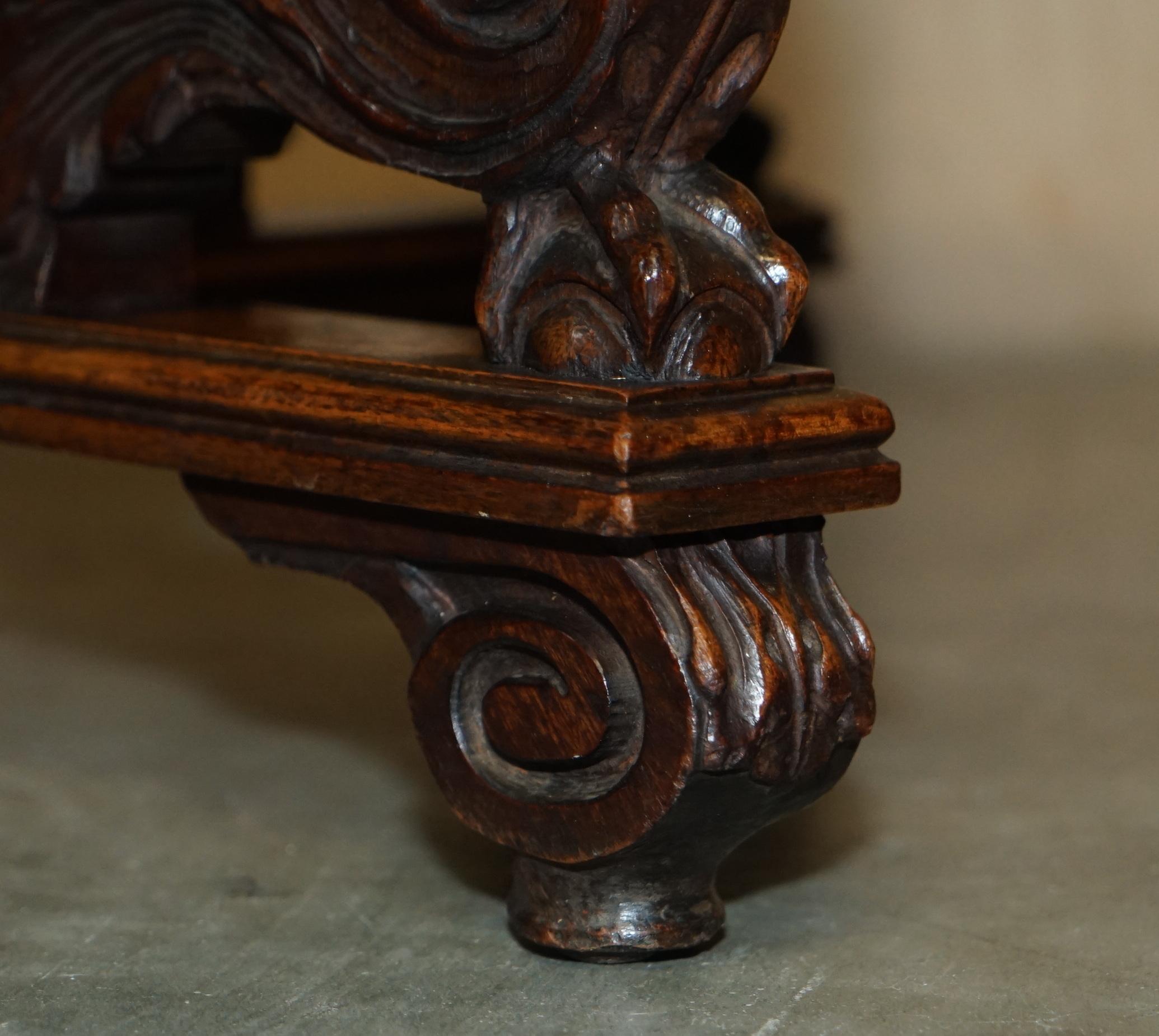 English Circa 1880 Ornately Hand Carved Swan Oak Side End Table Solid Marble Top 3