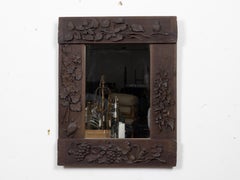 English Circa 1900 Carved Wood Mirror with Grapes, Owl, Squirrel and Turtle