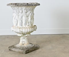 English Circa 1900 Cast Stone Medici Urn with Figurative Motif