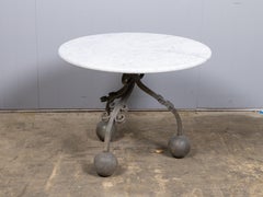 English Circa 1900 Iron Table with Cannonball Feet and Marble Top