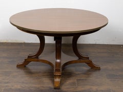 English Circa 1900 Round Mahogany Dining Table with Regency Revival Base