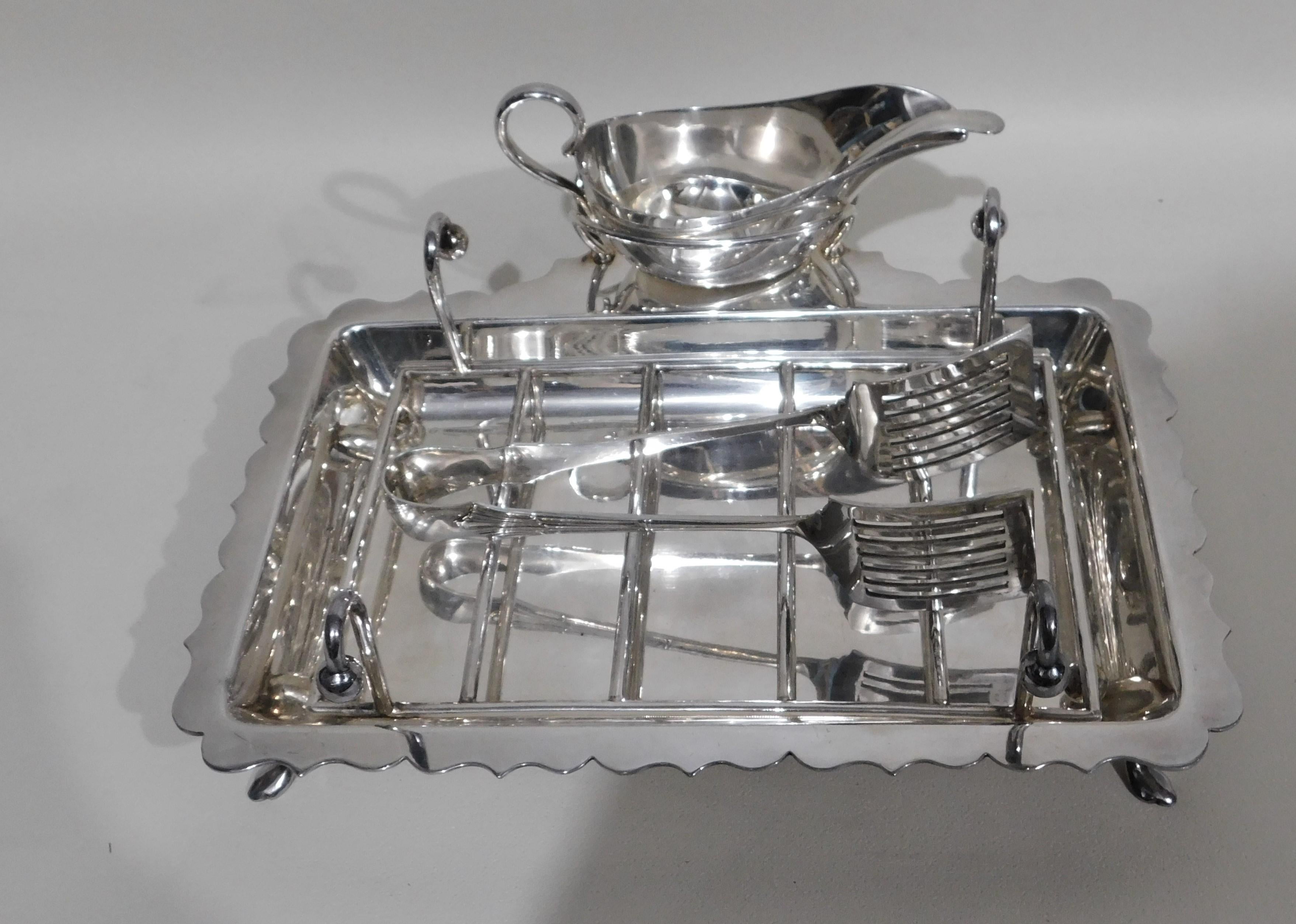 English circa 1925 Silver Plate Five-Piece Asparagus Stand and Serving Set In Good Condition In Hamilton, Ontario