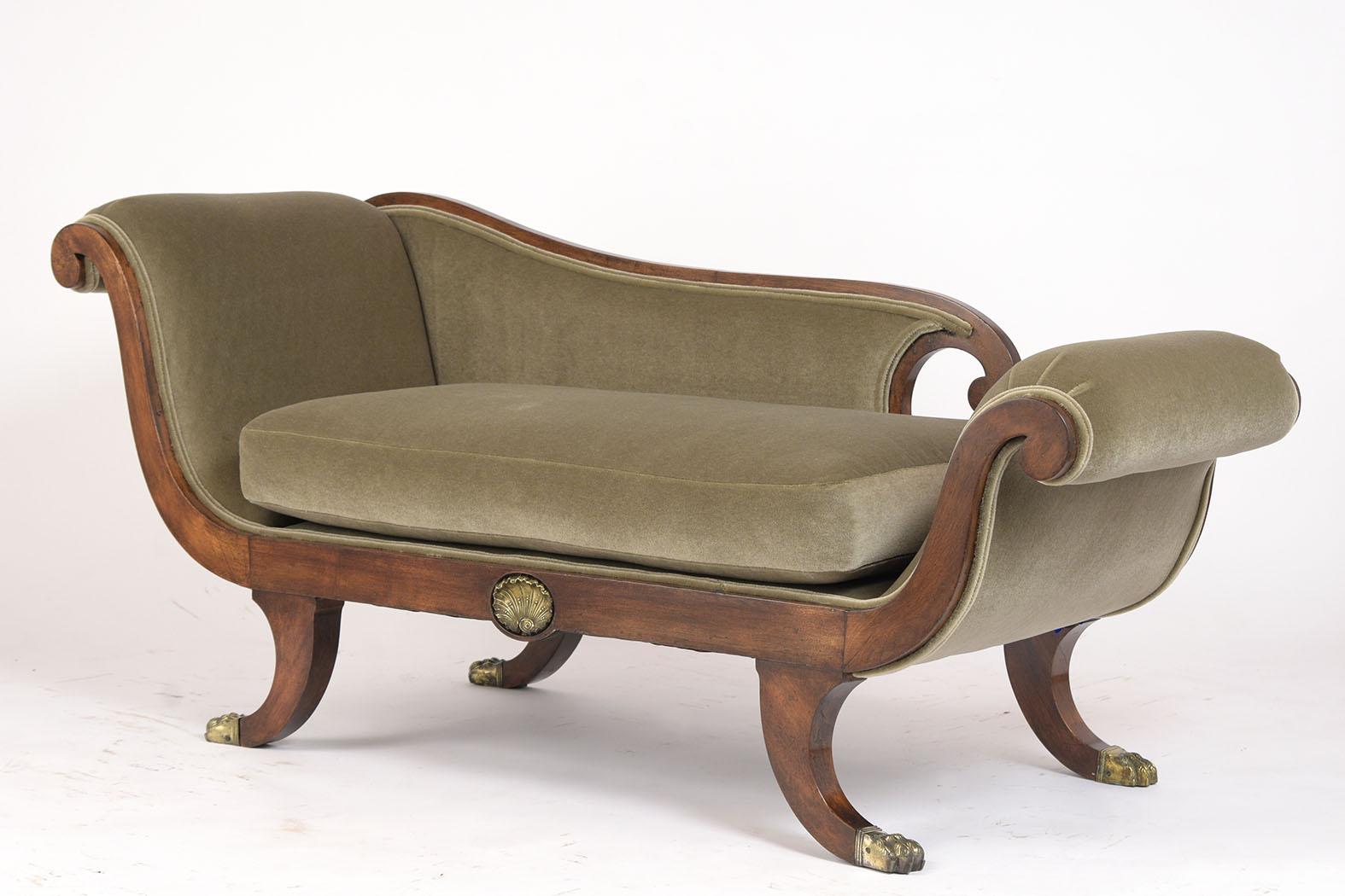 Brass English 19th Century Empire Style Chaise Lounge