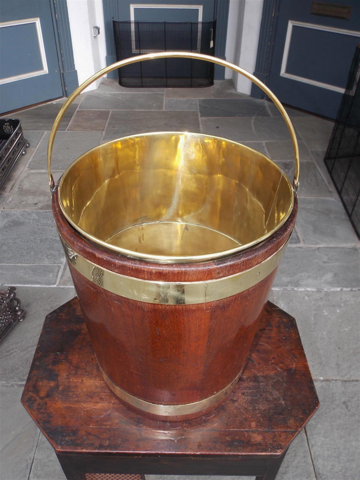 English Circular Form Mahogany Brass Banded and Lined Peat Bucket, Circa 1820 In Excellent Condition In Hollywood, SC