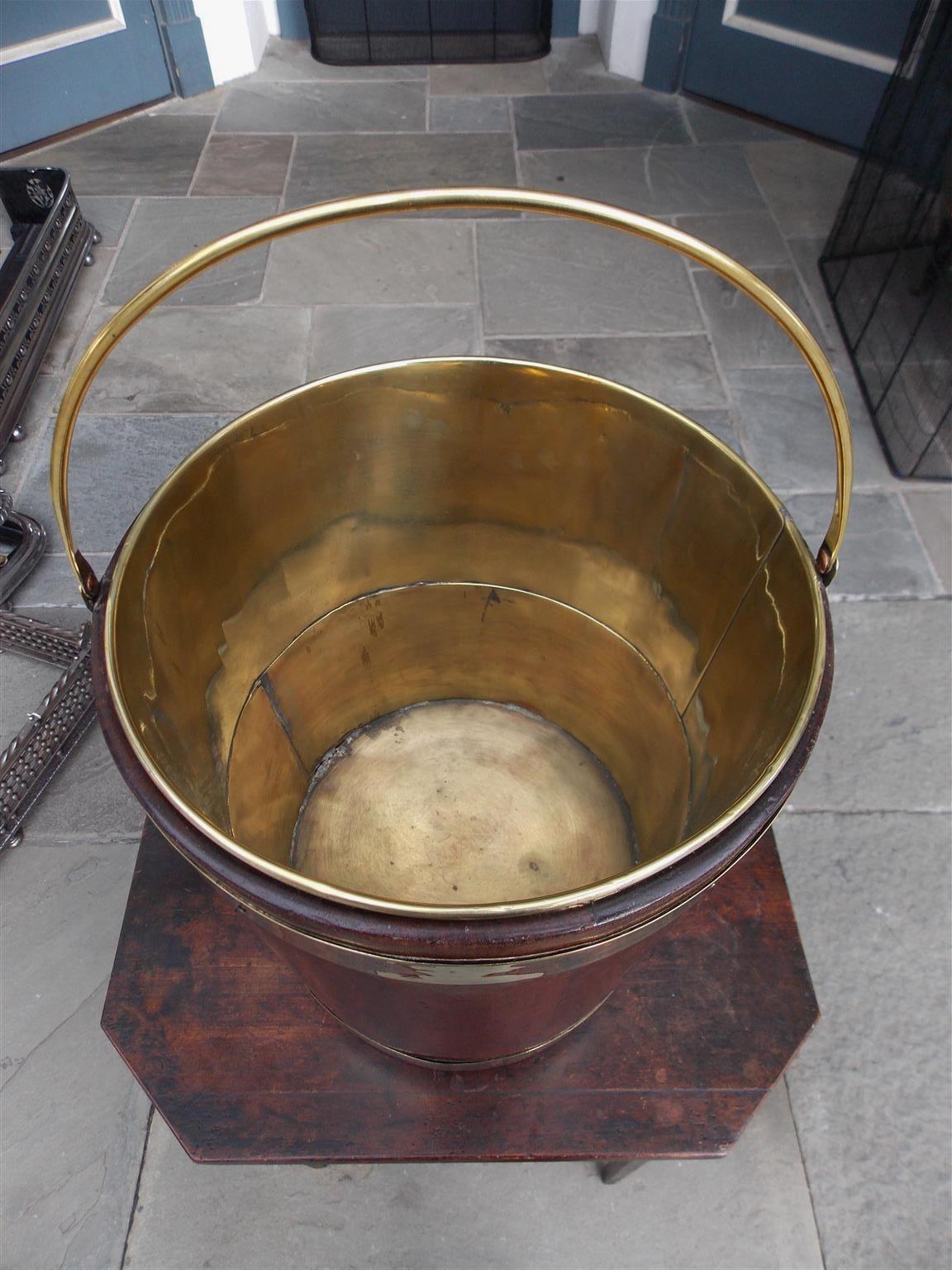 Early 19th Century English Circular Form Mahogany Brass Banded and Lined Peat Bucket, Circa 1820
